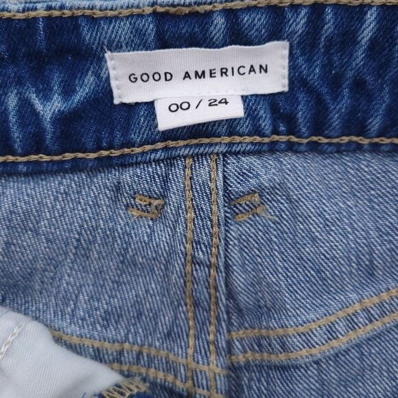 Good American Womens Size 00/24 Blue Distressed Button Fly Shorts - Picture 8 of 9